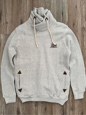 Renegade Club Mens Oatmeal Heather Cowl Neck Pullover Sweatshirt with Drawstring